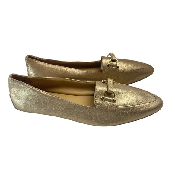 TALBOTS Francesca Driving Flats Leather Suede Metallic Gold Size 7M - Picture 2 of 7